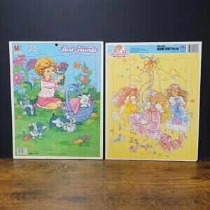 Lot of 2 Vintage Frame Tray Puzzles, Best Friends & Lady Lovely Locks